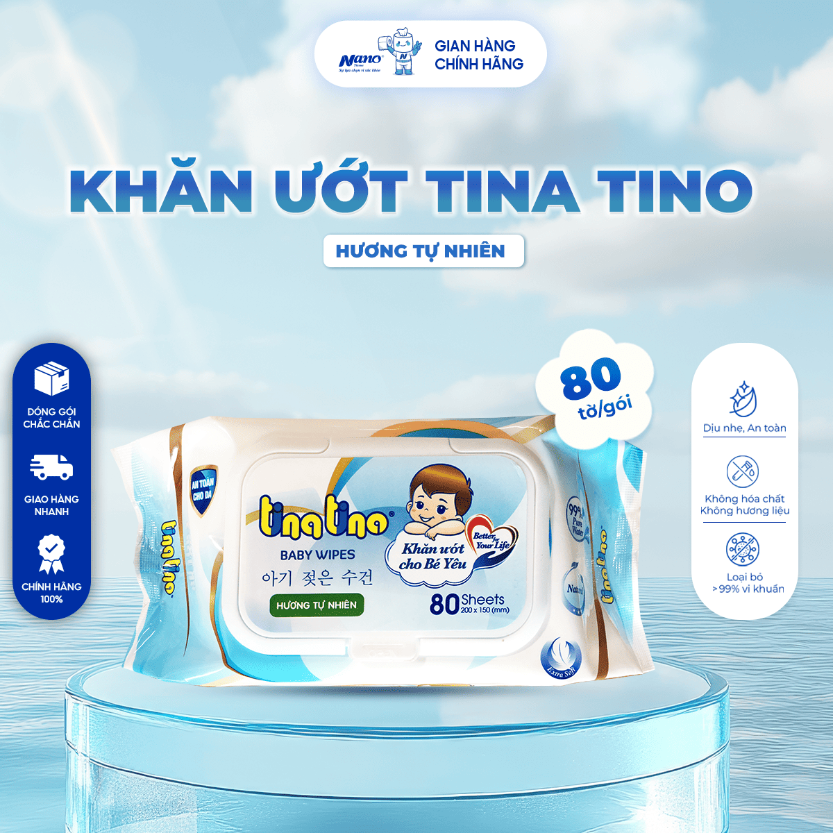 Khăn Tina Tino 80 tờ Hương tự nhiên